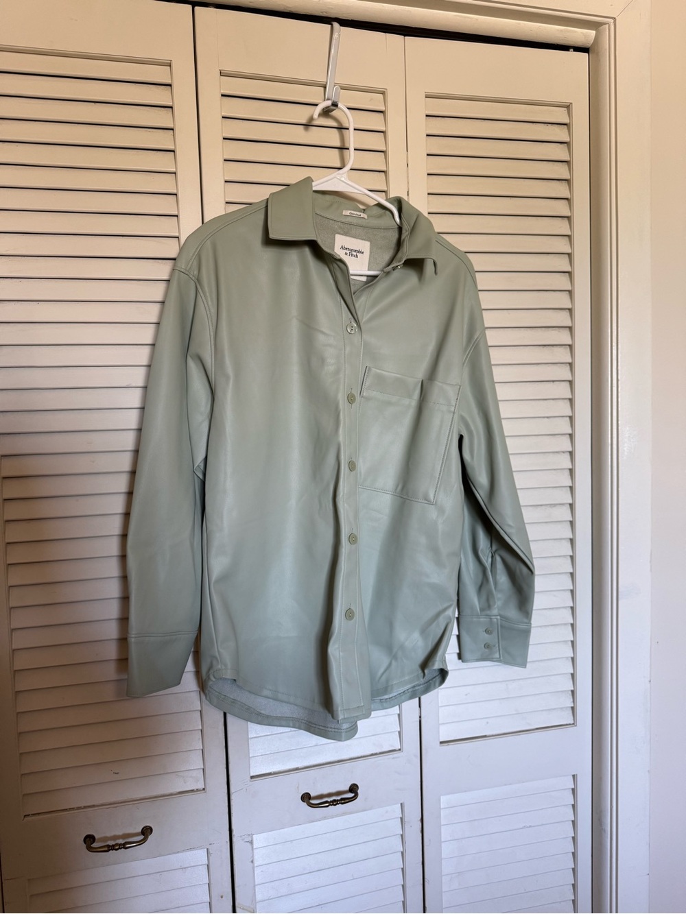 Abercrombie & Fitch Mint Green Faux Leather Oversized Shirt
